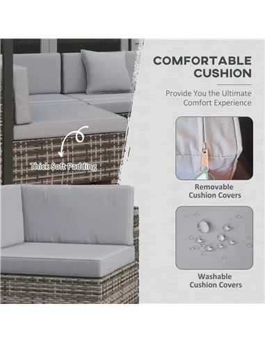 Outsunny Seven-Piece Rattan Garden Set, with Glass-Top Table - Mixed Grey