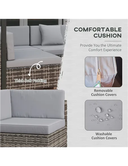 Outsunny Seven-Piece Rattan Garden Set, with Glass-Top Table - Mixed Grey