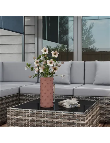 Outsunny Seven-Piece Rattan Garden Set, with Glass-Top Table - Mixed Grey