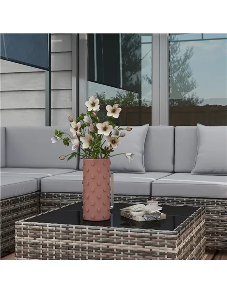 Outsunny Seven-Piece Rattan Garden Set, with Glass-Top Table - Mixed Grey