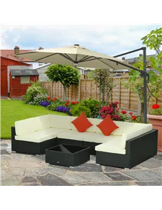 Outsunny Seven-Piece Rattan Garden Set, with Glass-Top Table - Black/Beige 2