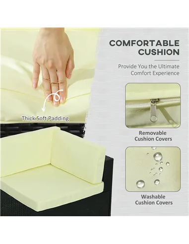 Outsunny Seven-Piece Rattan Garden Set, with Glass-Top Table - Black/Beige