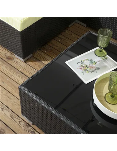 Outsunny Seven-Piece Rattan Garden Set, with Glass-Top Table - Black/Beige