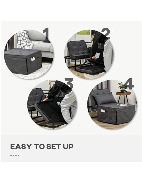HOMCOM Fabric Sleeper Chair, Folding Chair Bed with Adjustable Backrest, Pillow, Side Pockets for Living Room, Charcoal Grey