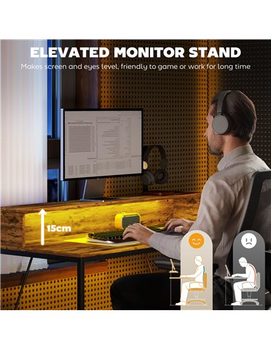 HOMCOM 120cm Computer Desk with LED Lights and Power Outlets, Gaming Desk with Monitor Stand, Computer Table with Remote for Hom