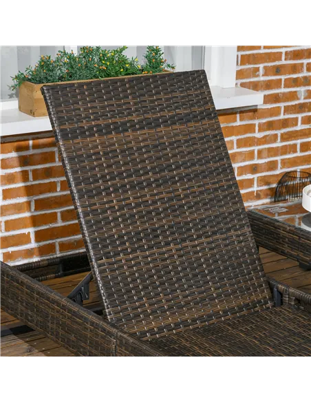 Outsunny Three-Piece Reclining Lounger Set, with Glass-Top Table - Cream