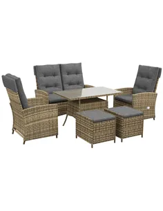 Outsunny Six-Piece Rattan Garden Set, with Reclining Chairs - Grey