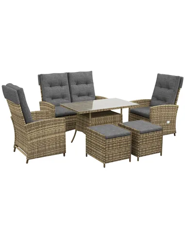 Outsunny Six-Piece Rattan Garden Set, with Reclining Chairs - Grey