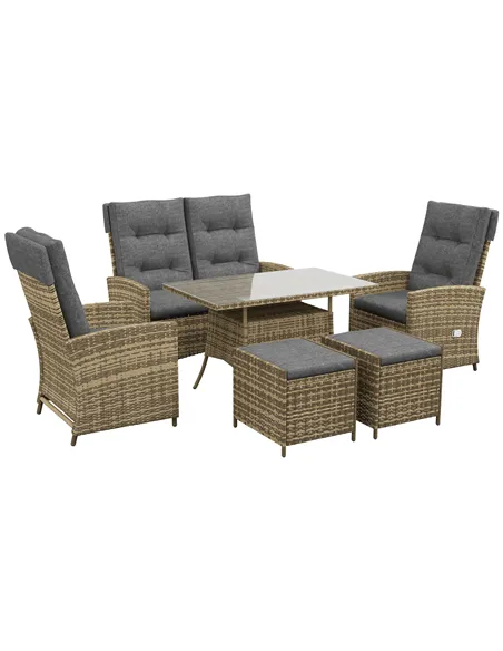 Outsunny Six-Piece Rattan Garden Set, with Reclining Chairs - Grey