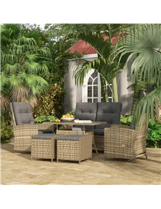Outsunny Six-Piece Rattan Garden Set, with Reclining Chairs - Grey 2