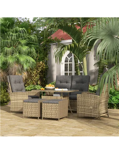 Outsunny Six-Piece Rattan Garden Set, with Reclining Chairs - Grey