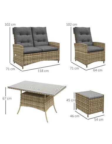 Outsunny Six-Piece Rattan Garden Set, with Reclining Chairs - Grey
