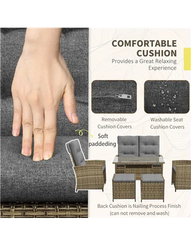 Outsunny Six-Piece Rattan Garden Set, with Reclining Chairs - Grey