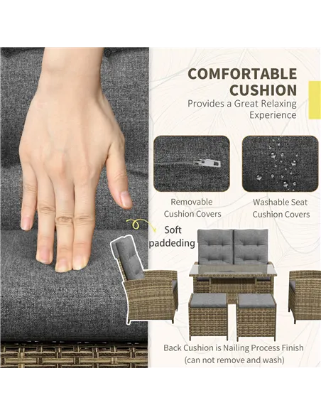 Outsunny Six-Piece Rattan Garden Set, with Reclining Chairs - Grey