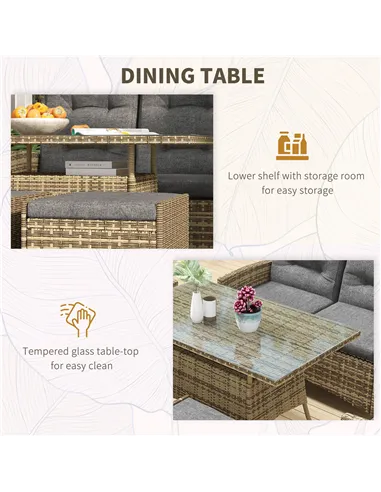 Outsunny Six-Piece Rattan Garden Set, with Reclining Chairs - Grey