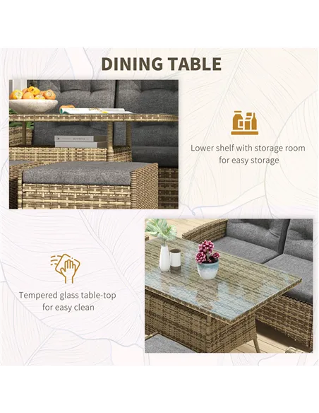 Outsunny Six-Piece Rattan Garden Set, with Reclining Chairs - Grey