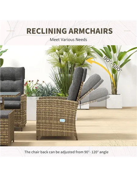Outsunny Six-Piece Rattan Garden Set, with Reclining Chairs - Grey