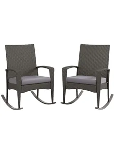 Outsunny Outdoor PE Rattan Rocking Chair Set of 2, Garden Rocking Chair Set with Armrest and Cushion, Grey