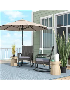 Outsunny Outdoor PE Rattan Rocking Chair Set of 2, Garden Rocking Chair Set with Armrest and Cushion, Grey 2