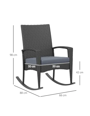 Outsunny Outdoor PE Rattan Rocking Chair Set of 2, Garden Rocking Chair Set with Armrest and Cushion, Grey