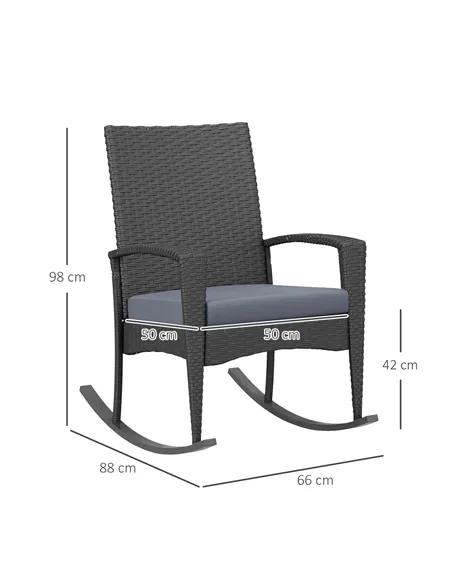 Outsunny Outdoor PE Rattan Rocking Chair Set of 2, Garden Rocking Chair Set with Armrest and Cushion, Grey