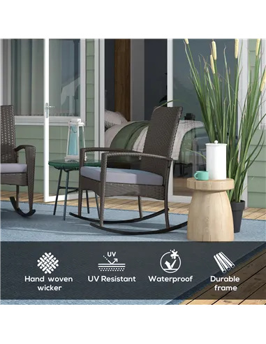 Outsunny Outdoor PE Rattan Rocking Chair Set of 2, Garden Rocking Chair Set with Armrest and Cushion, Grey