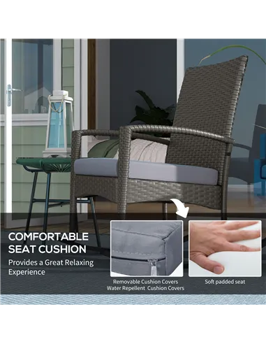 Outsunny Outdoor PE Rattan Rocking Chair Set of 2, Garden Rocking Chair Set with Armrest and Cushion, Grey