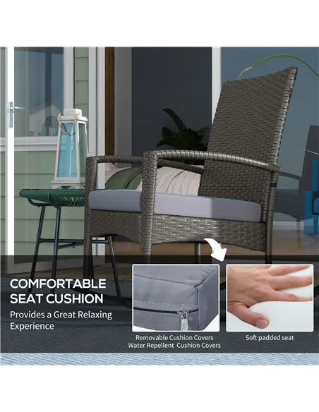 Outsunny Outdoor PE Rattan Rocking Chair Set of 2, Garden Rocking Chair Set with Armrest and Cushion, Grey