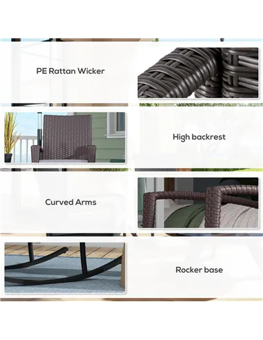 Outsunny Outdoor PE Rattan Rocking Chair Set of 2, Garden Rocking Chair Set with Armrest and Cushion, Grey