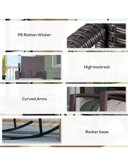 Outsunny Outdoor PE Rattan Rocking Chair Set of 2, Garden Rocking Chair Set with Armrest and Cushion, Grey