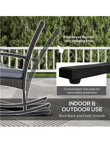 Outsunny Outdoor PE Rattan Rocking Chair Set of 2, Garden Rocking Chair Set with Armrest and Cushion, Grey