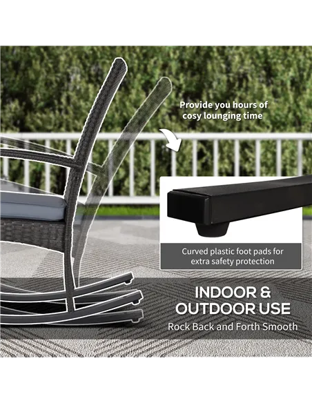 Outsunny Outdoor PE Rattan Rocking Chair Set of 2, Garden Rocking Chair Set with Armrest and Cushion, Grey