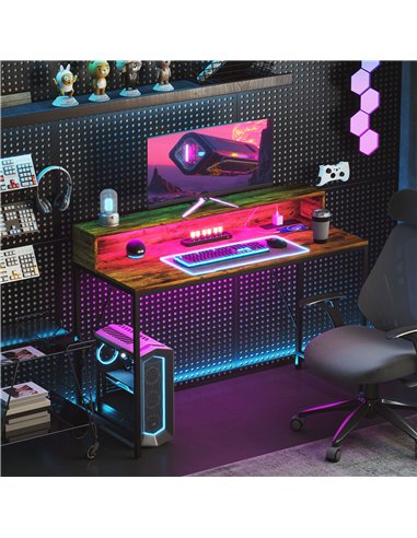 HOMCOM 120cm Computer Desk with LED Lights and Power Outlets, Gaming Desk with Monitor Stand, Computer Table with Remote for Hom