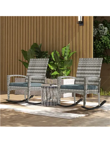 Outsunny Outdoor PE Rattan Rocking Chair Set of 2, Garden Rocking Chair Set with Armrest and Cushion, Light Grey
