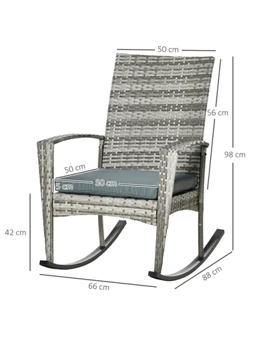 Outsunny Outdoor PE Rattan Rocking Chair Set of 2, Garden Rocking Chair Set with Armrest and Cushion, Light Grey