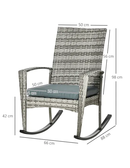 Outsunny Outdoor PE Rattan Rocking Chair Set of 2, Garden Rocking Chair Set with Armrest and Cushion, Light Grey