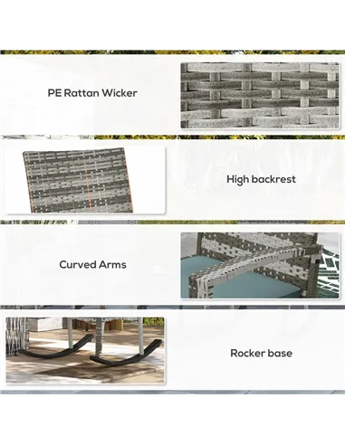 Outsunny Outdoor PE Rattan Rocking Chair Set of 2, Garden Rocking Chair Set with Armrest and Cushion, Light Grey