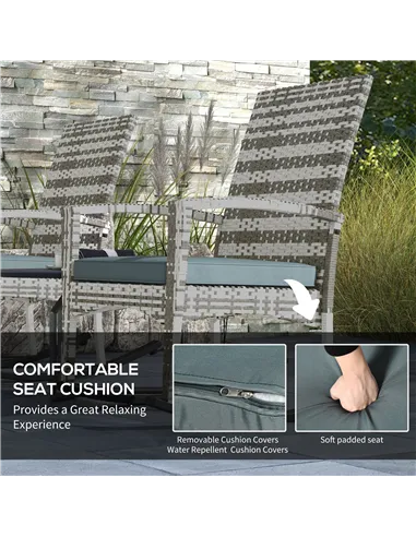 Outsunny Outdoor PE Rattan Rocking Chair Set of 2, Garden Rocking Chair Set with Armrest and Cushion, Light Grey