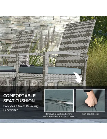 Outsunny Outdoor PE Rattan Rocking Chair Set of 2, Garden Rocking Chair Set with Armrest and Cushion, Light Grey