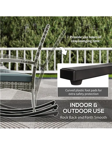 Outsunny Outdoor PE Rattan Rocking Chair Set of 2, Garden Rocking Chair Set with Armrest and Cushion, Light Grey