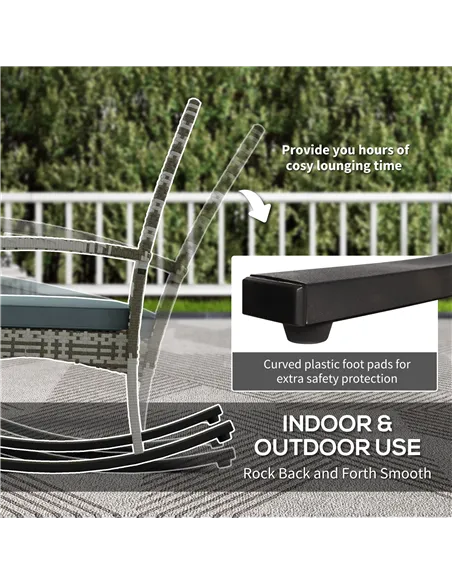 Outsunny Outdoor PE Rattan Rocking Chair Set of 2, Garden Rocking Chair Set with Armrest and Cushion, Light Grey