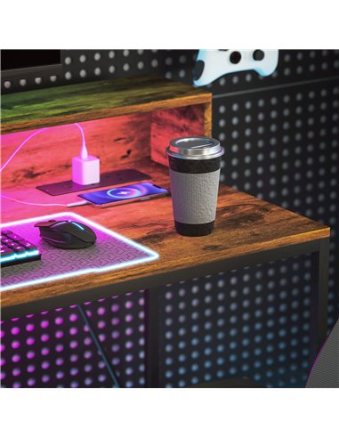 HOMCOM 120cm Computer Desk with LED Lights and Power Outlets, Gaming Desk with Monitor Stand, Computer Table with Remote for Hom