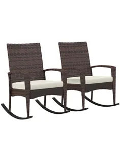 Outsunny Outdoor PE Rattan Rocking Chair Set of 2, Garden Rocking Chair Set with Armrest and Cushion, Brown