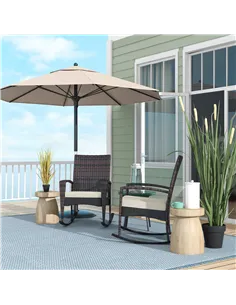 Outsunny Outdoor PE Rattan Rocking Chair Set of 2, Garden Rocking Chair Set with Armrest and Cushion, Brown 2