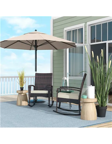 Outsunny Outdoor PE Rattan Rocking Chair Set of 2, Garden Rocking Chair Set with Armrest and Cushion, Brown