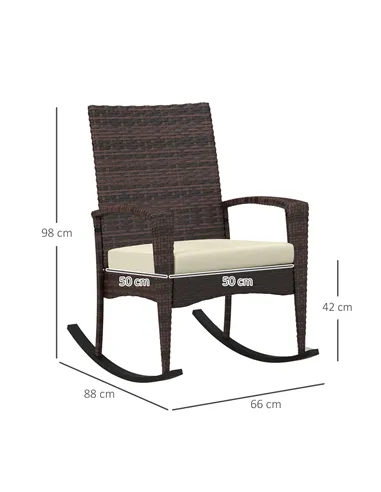 Outsunny Outdoor PE Rattan Rocking Chair Set of 2, Garden Rocking Chair Set with Armrest and Cushion, Brown