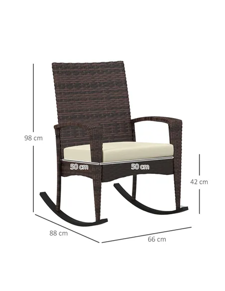 Outsunny Outdoor PE Rattan Rocking Chair Set of 2, Garden Rocking Chair Set with Armrest and Cushion, Brown