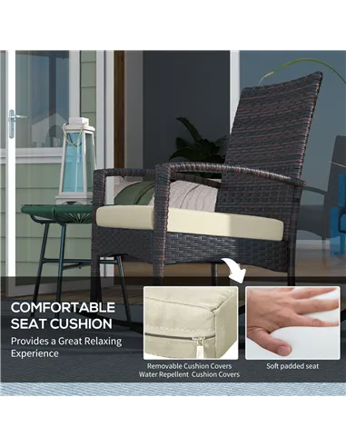 Outsunny Outdoor PE Rattan Rocking Chair Set of 2, Garden Rocking Chair Set with Armrest and Cushion, Brown