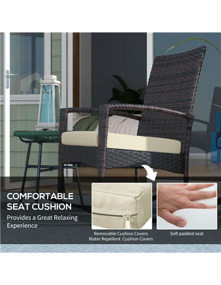 Outsunny Outdoor PE Rattan Rocking Chair Set of 2, Garden Rocking Chair Set with Armrest and Cushion, Brown