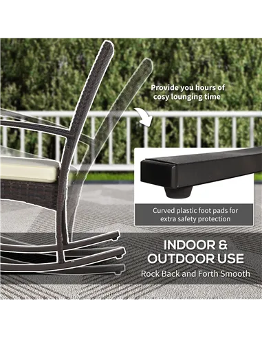 Outsunny Outdoor PE Rattan Rocking Chair Set of 2, Garden Rocking Chair Set with Armrest and Cushion, Brown